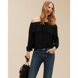 Aritzia Wilfred Morel Off the Shoulder Black Long Sleeve Top Size Medium